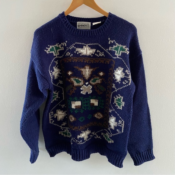 Vintage Simpatico Blue Knit Sweater - Size Small - Picture 2 of 5
